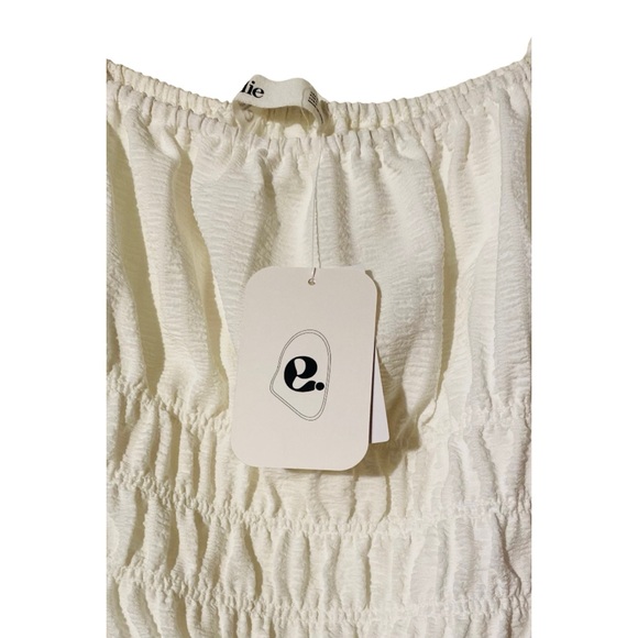 ELODIE White Puff Sleeve Crop Top w/ Elastic Waist Sz. S | Peasant, Princess - Picture 5 of 6